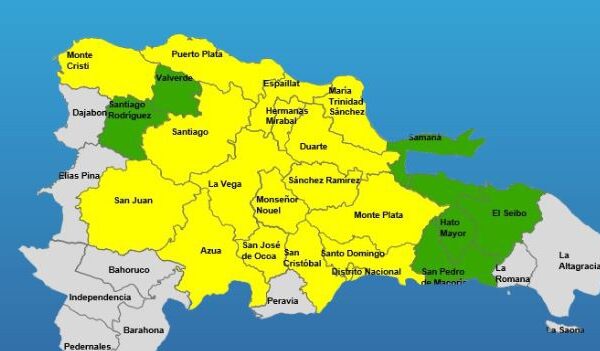 COE aumenta a 16 provincias incluyendo al DN en alerta amarilla; coloca a seis en verde